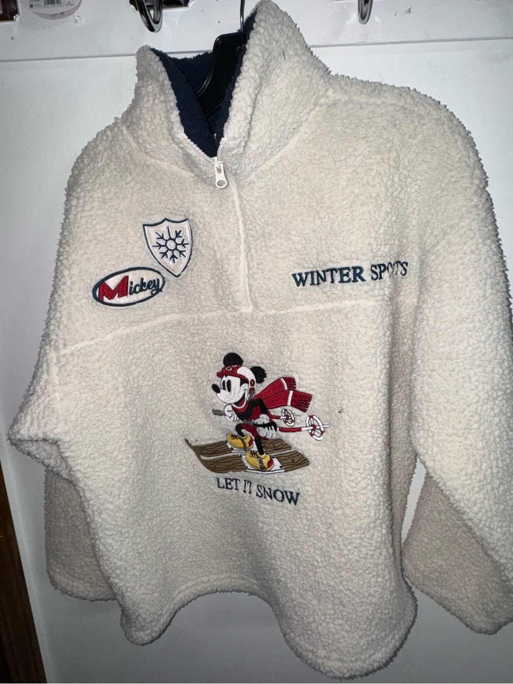 Disney Cream Sherpa Puffer Pullover with Red & Gold Mickey Ski Patch - Picture 2 of 5